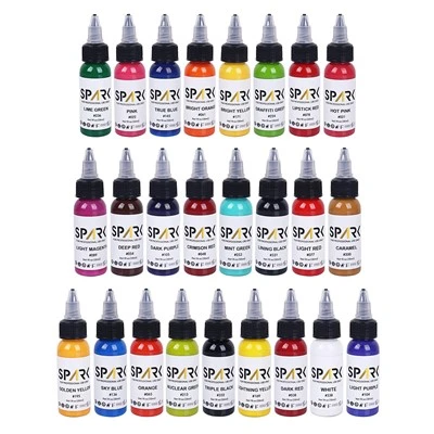 Spark 25 pudeļu tetovēšanas tintes komplekts 1oz 30ml 25gab uz komplektu 66 krāsām tetovēšanai