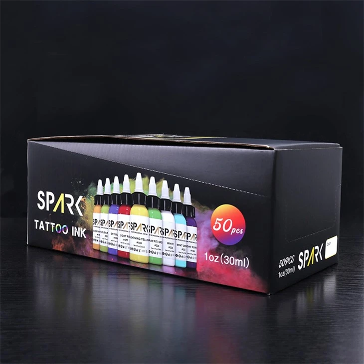 50 krāsu komplektu tetovēšanas tintes lielapjoma Spark Tattoo Ink Super Melna tetovēšanas tinte