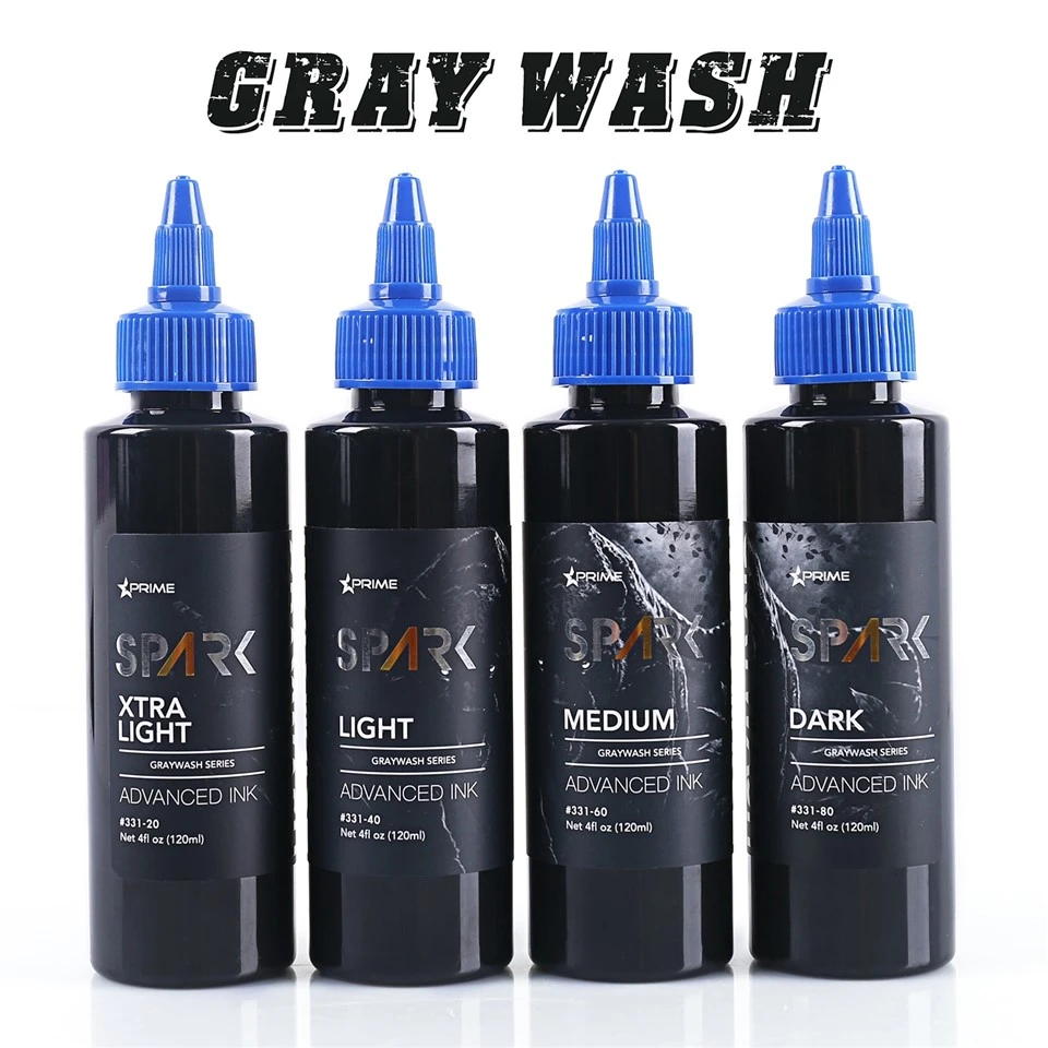 Spark Graywash Tattoo Ink - 4 Oz pudeles komplekts